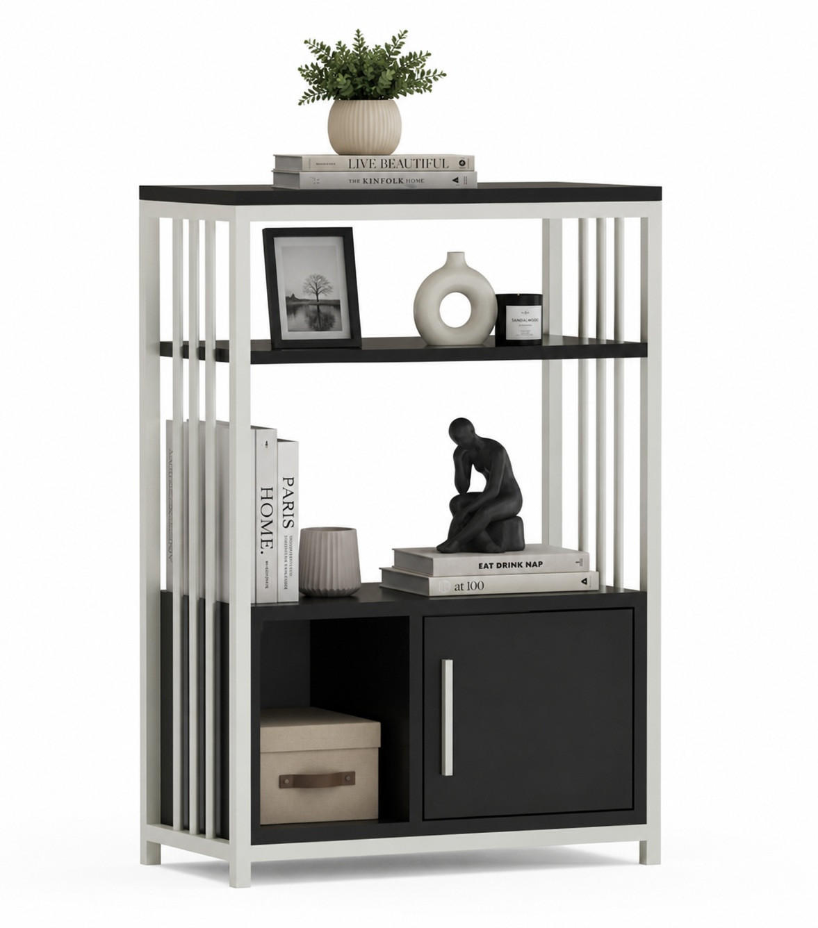 Decorotika Bücherregal Schwarz, Weiß 29.6x80x60 cm