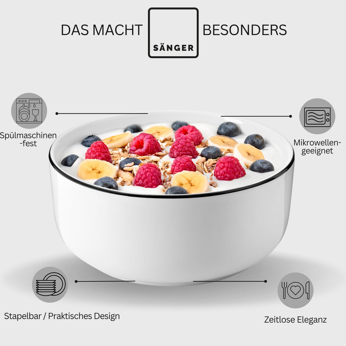 KOMBISERVICE MARLO BLACK RIM - 30 teilig aus Porzellan - Weiß, Keramik (27/8.2/27cm) - Sänger