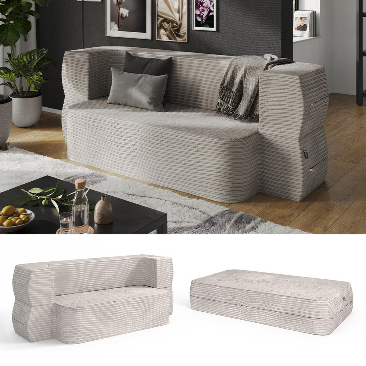 SOFA Lille Beige 190 cm mit Schlaffunktion - Beige, Textil (190/70/73cm) - VitaliSpa