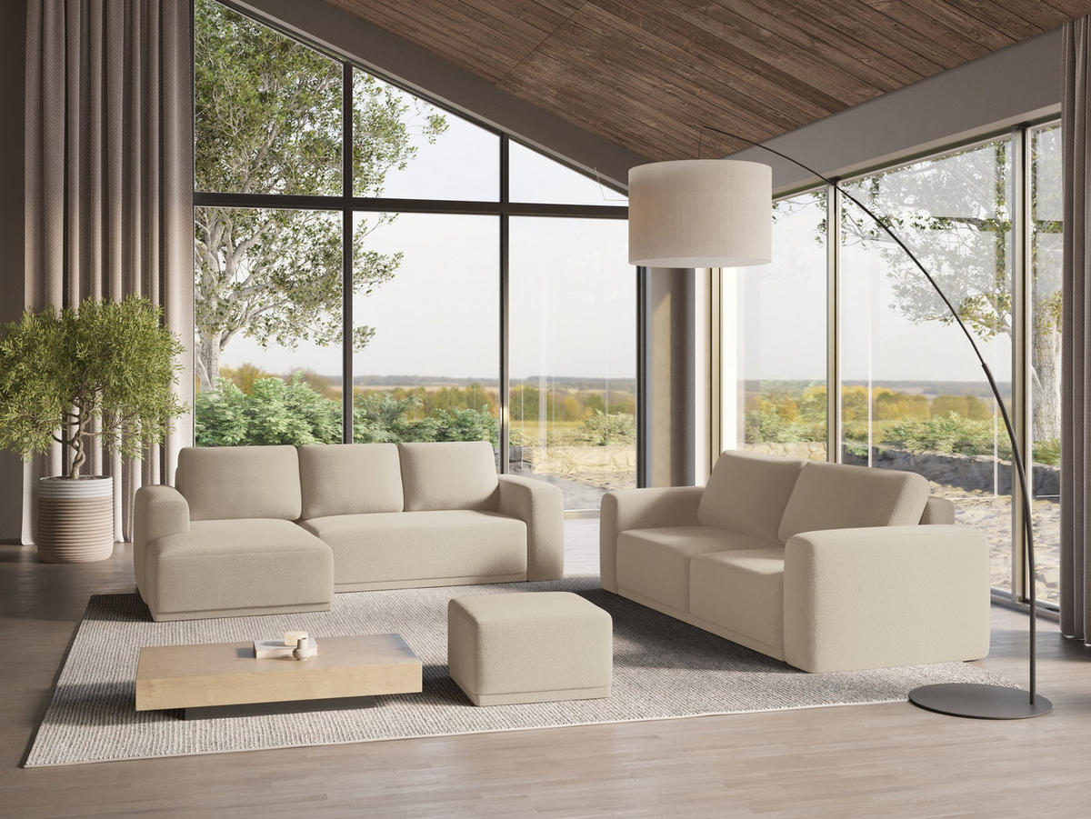 ECKSOFA mit Schlaffunktion Chenille Stoff Beige - Beige/Schwarz, Kunststoff/Textil (160/258cm) - Makamii