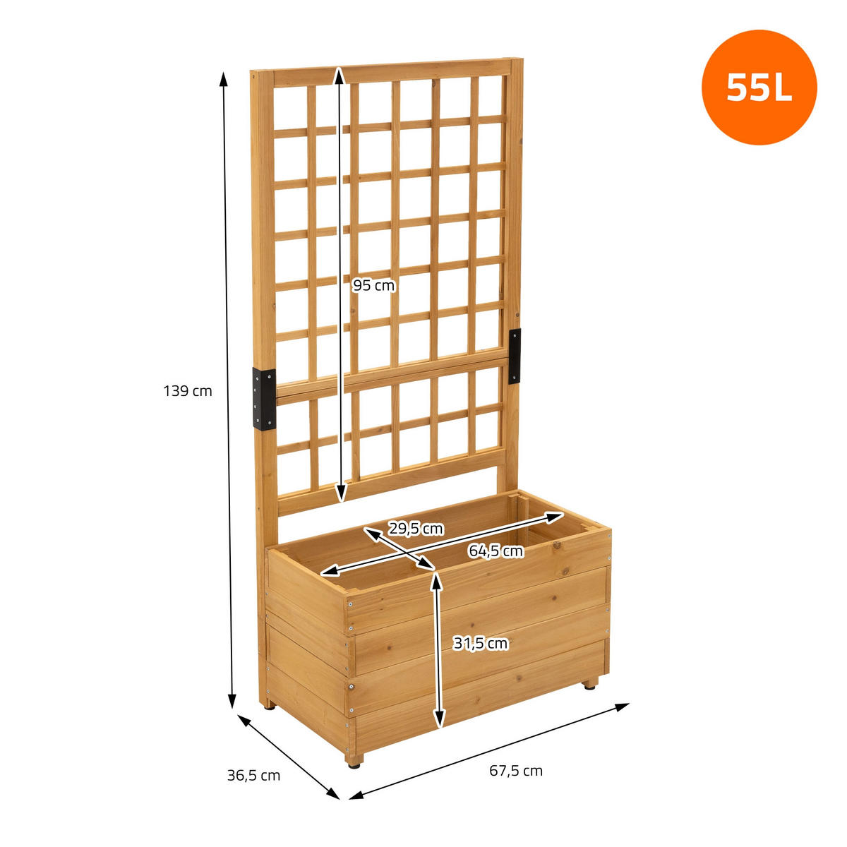 PFLANZKASTEN mit Rankgitter Fichtenholz 67,5×139×36,5 cm Braun - Braun, Holz (67.5/139/36.5cm) - ML-DESIGN