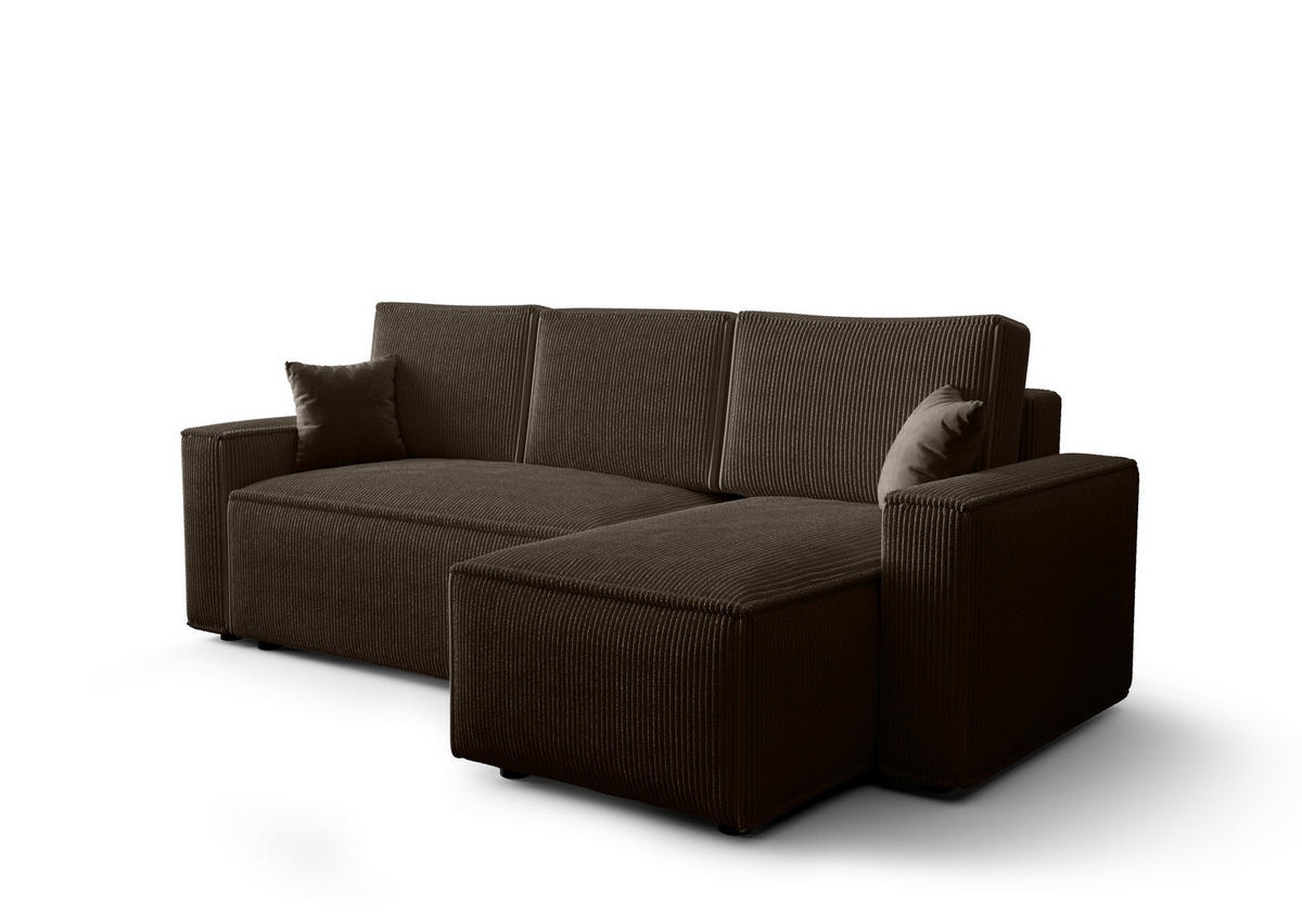 ECKSOFA L AMBRO Poso 06 Rechts mit Schlaffunktion - Braun, Textil (232/143cm) - Bedante