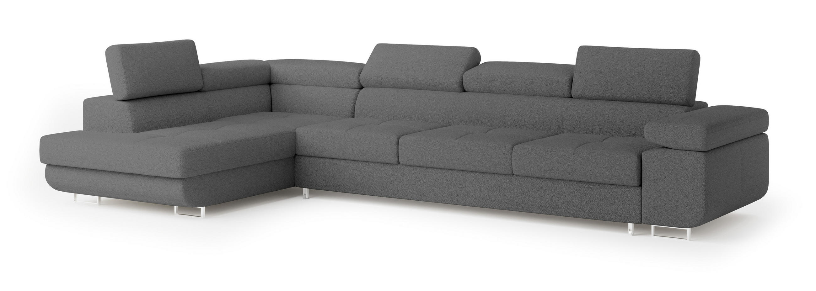 ROHOVÁ SEDAČKA VICENTE šedá - šedá/stříbrná, dřevo/kompozitní dřevo (346/202cm) - MASSENO