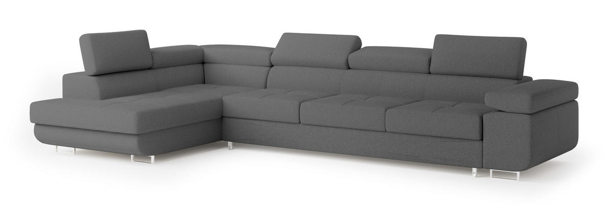 ROHOVÁ SEDAČKA VICENTE šedá - šedá/stříbrná, dřevo/kompozitní dřevo (346/202cm) - MASSENO