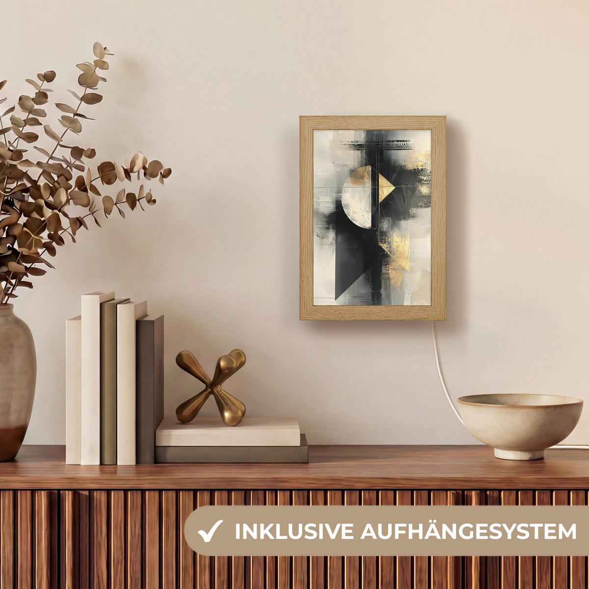 TISCHLEUCHTE Abstrakt - Schwarz - Farbe - Modern 15x20 cm - Birkefarben, Holzwerkstoff (8/15/20cm) - OnlyWow