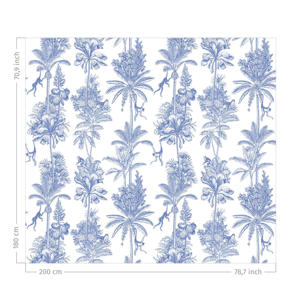 DUSCHVORHANG Kupferstichanmutung - Affen in Blau 200/180 cm - Blau, Textil (200/180cm) - Bilderwelten
