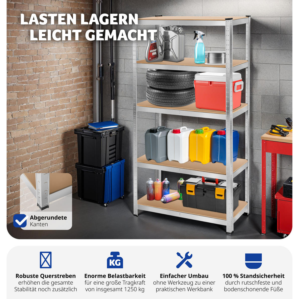 SCHWERLASTREGAL , schnelle Montage, silber - Silberfarben, Metall (40/180/90cm) - tectake