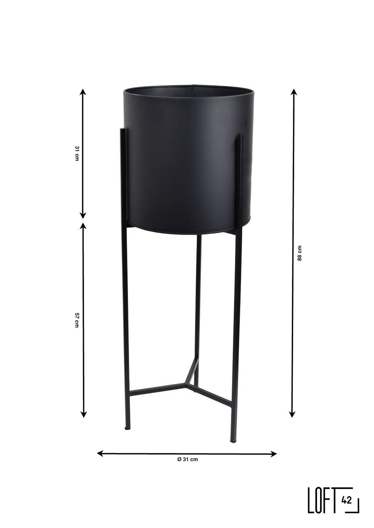 STEHENDER PFLANZKÜBEL Joy Schwarz - Schwarz, Metall (32/88/32cm) - LOFT42