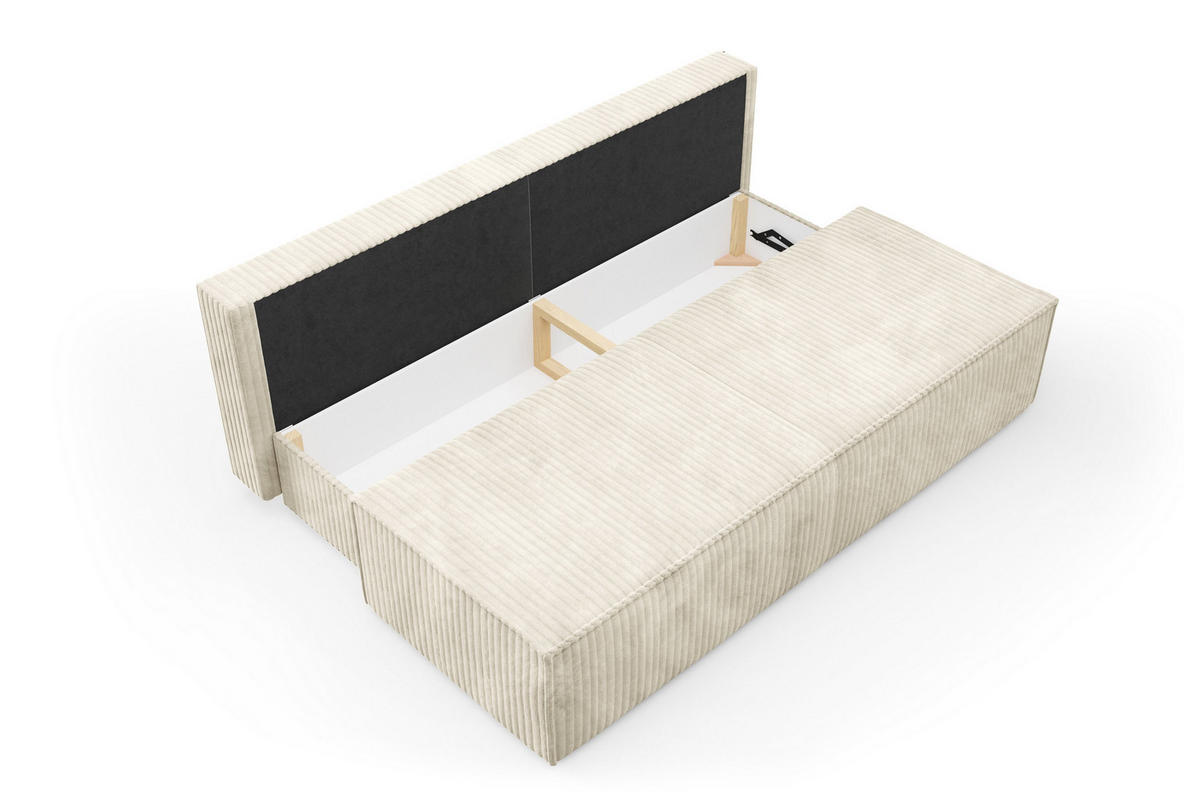BETTSOFA TESSO Ecru Kordstoff mit Schlaffunktion - Ecru, Holz (202/74/94cm) - MASSENO