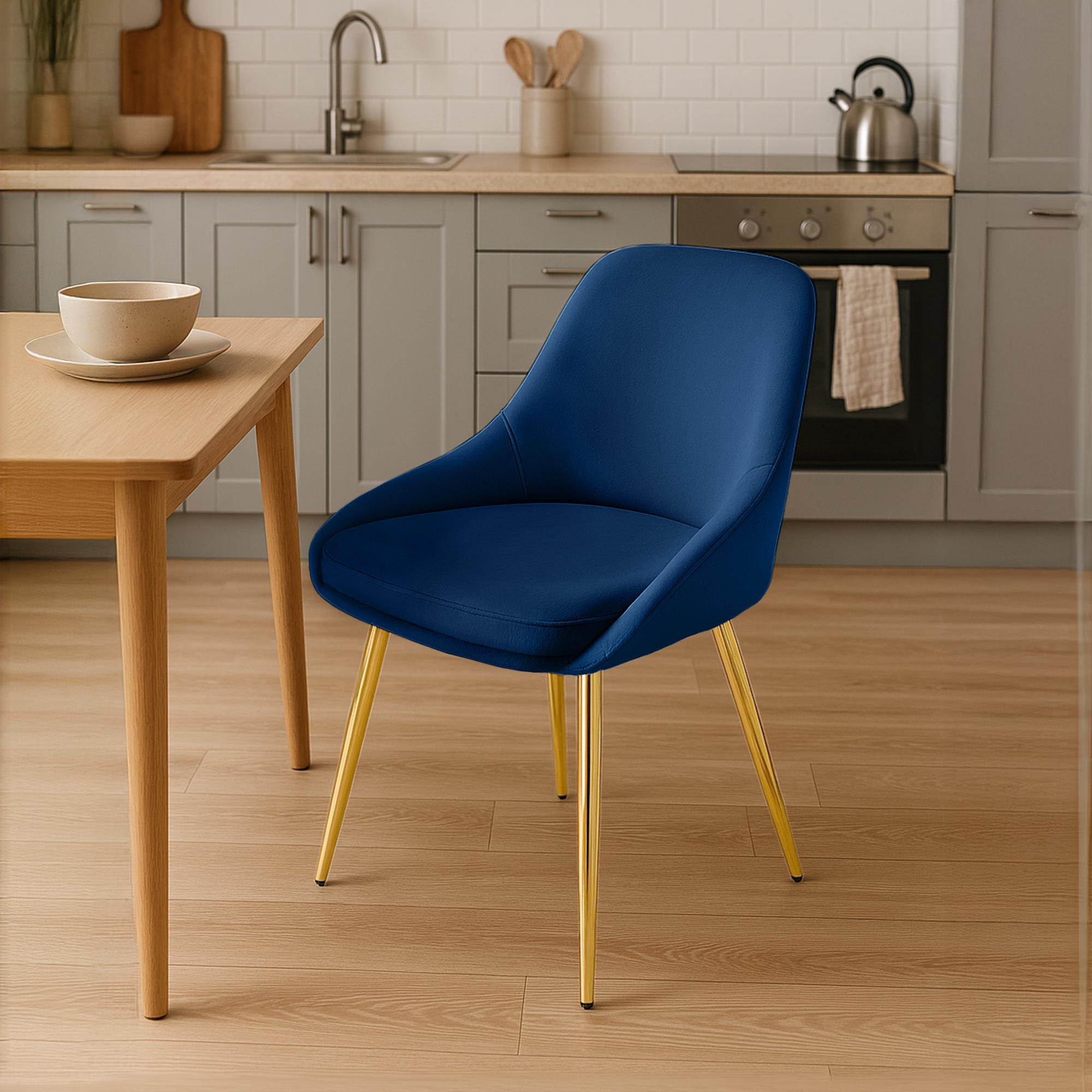 STUHL Samt Dunkelblau - Goldfarben/Dunkelblau, Textil (50/86/53cm) - CLP