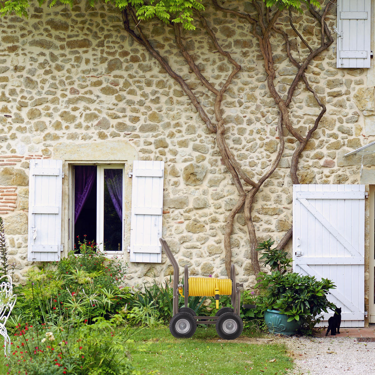 SCHLAUCHWAGEN - Braun, Kunststoff/Metall (50/81/80cm) - Relaxdays