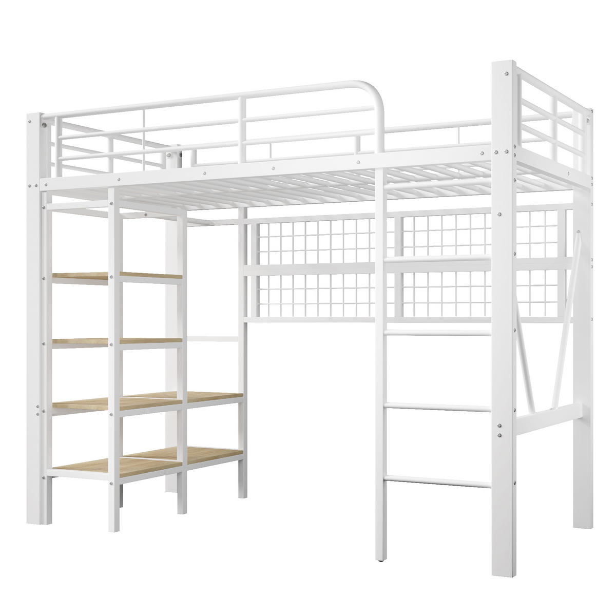 HOCHBETT 90/200 cm weiß aus Metall und MDF mit LED-Stimmungslicht und Kleiderstange - Weiß, Metall (90/200cm) - OKWISH