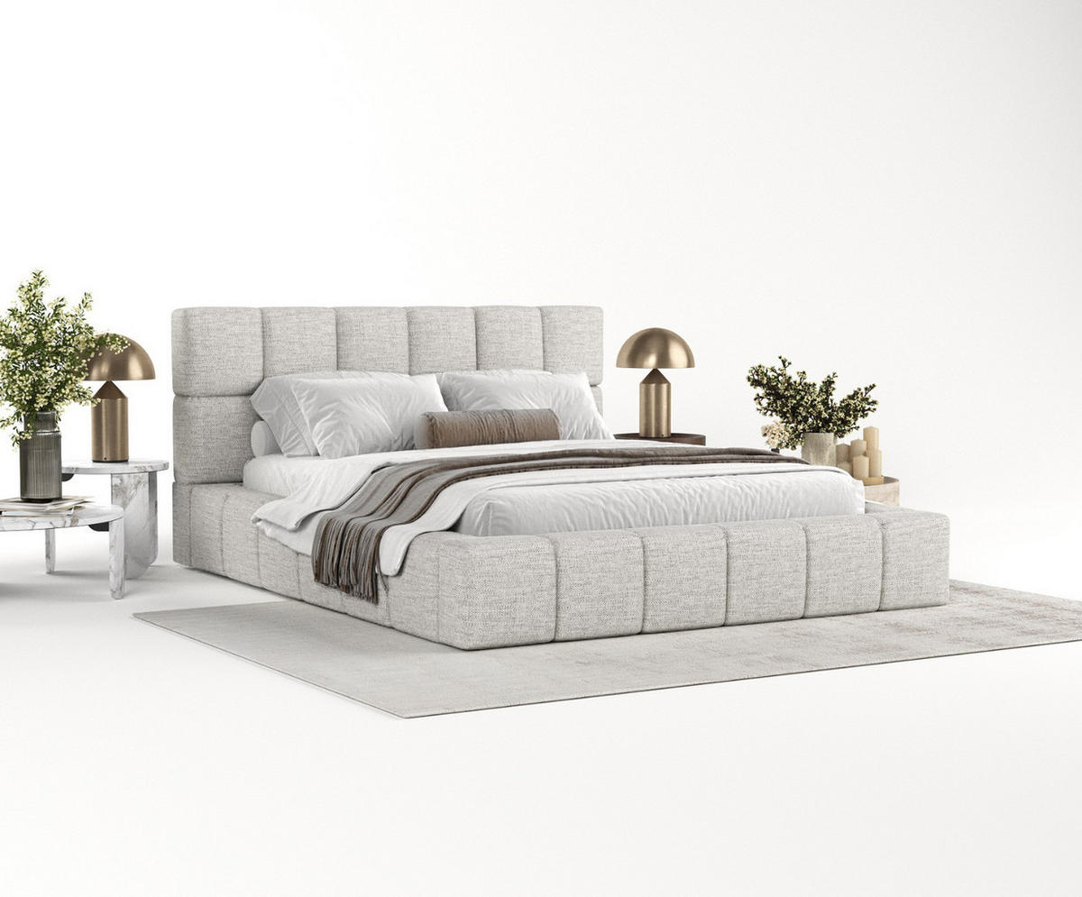 POLSTERBETT Paros mit Stauraum 160/200 cm Hellgrau im Modesto Stoff - Hellgrau/Schwarz, Holz/Holzwerkstoff (160/200cm) - AltaBeds