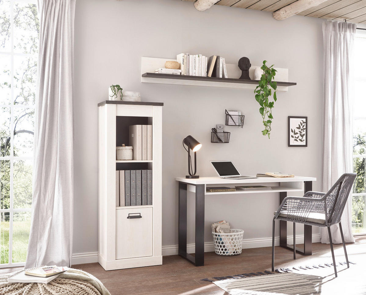 SCHREIBTISCH weiß Pinie, anthrazit Landhaus, Laptoptisch für Homeoffice und Büro - Anthrazit/Weiß, Holzwerkstoff/Metall (125/60/76cm) - Furn.Design
