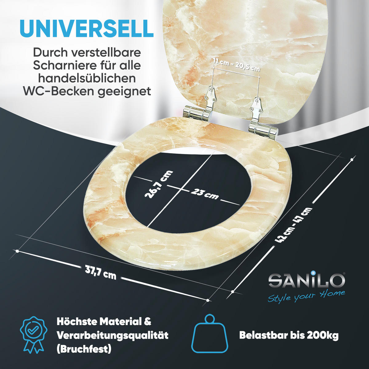 WC-SITZ mit Absenkautomatik Marmor Natur - Braun, Holzwerkstoff (38/6/47cm) - Sanilo