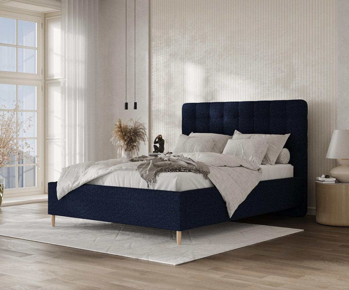 POLSTERBETT Paloma 140/200 cm Marineblau im Riva Stoff - Naturfarben/Dunkelblau, Holz/Holzwerkstoff (140/200cm) - AltaBeds