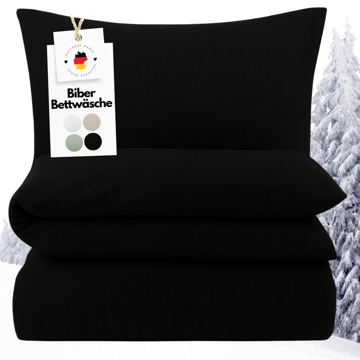 BETTWÄSCHE Biber 200x220 Schwarz Uni Flanell Winter Bettbezug - Made in Germany - Schwarz, Textil (200/220cm) - Carpe Sonno