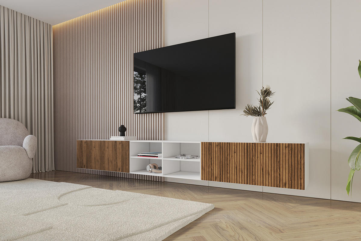 LOWBOARD NOA-2-W 3x100x40x41 cm - Weiß / Katania - Eiche Wotan, Holzwerkstoff (300/40/41cm) - ALTDECOR