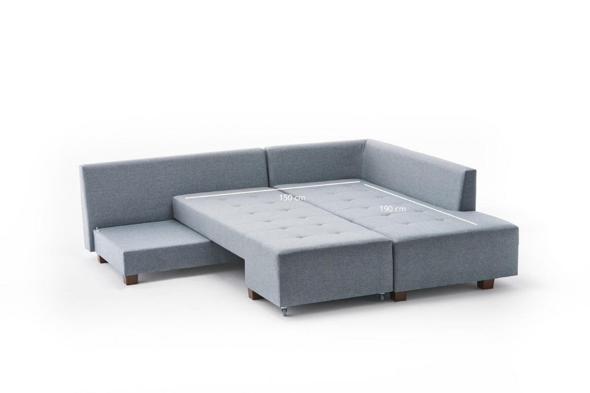 ECKSOFA mit rollbarer Schlaffunktion - Blau/Walnussfarben, Holzwerkstoff/Kunststoff (206/280cm) - myHomelando