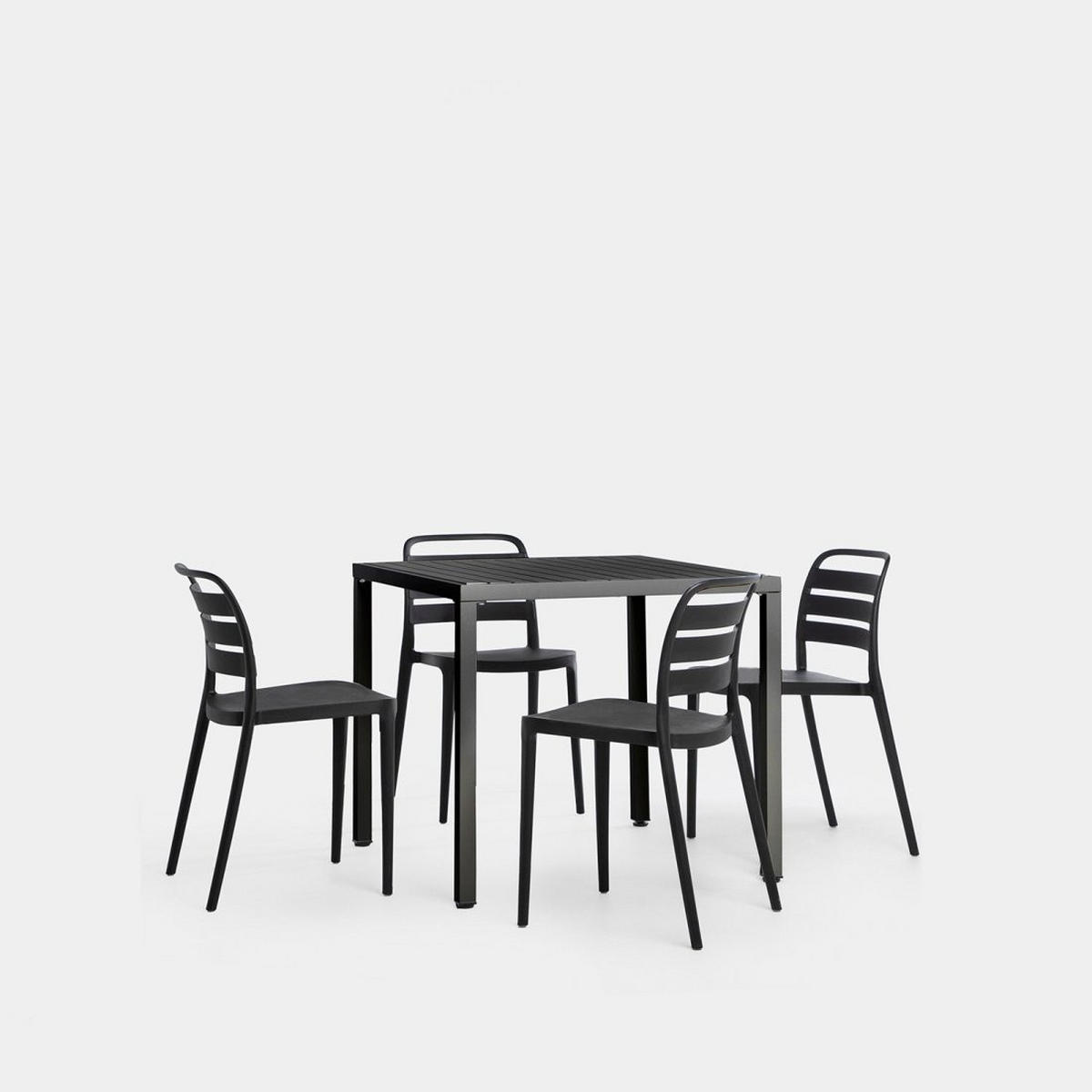 GARTEN-SET mit Tisch und 4 stapelbaren Stühlen in Anthrazitgrau Zira - Grau, Kunststoff - Klast Home