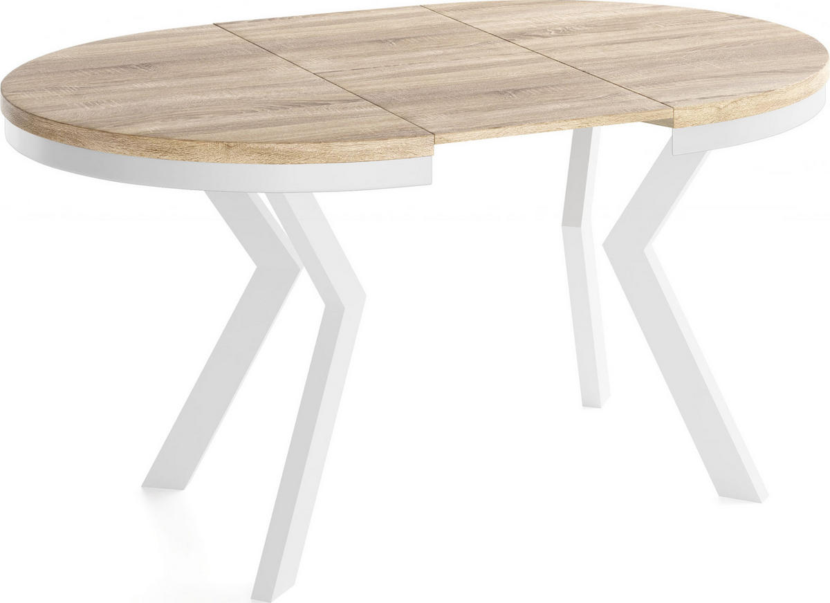 ESSTISCH Savio Weiß Neo rund ausziehbar verlängerbar, Eiche Sonoma Hellbraun 80-130/80/77 cm - Weiß/Sonoma Eiche, Holz/Holzwerkstoff (80/80/77cm) - WFL GROUP