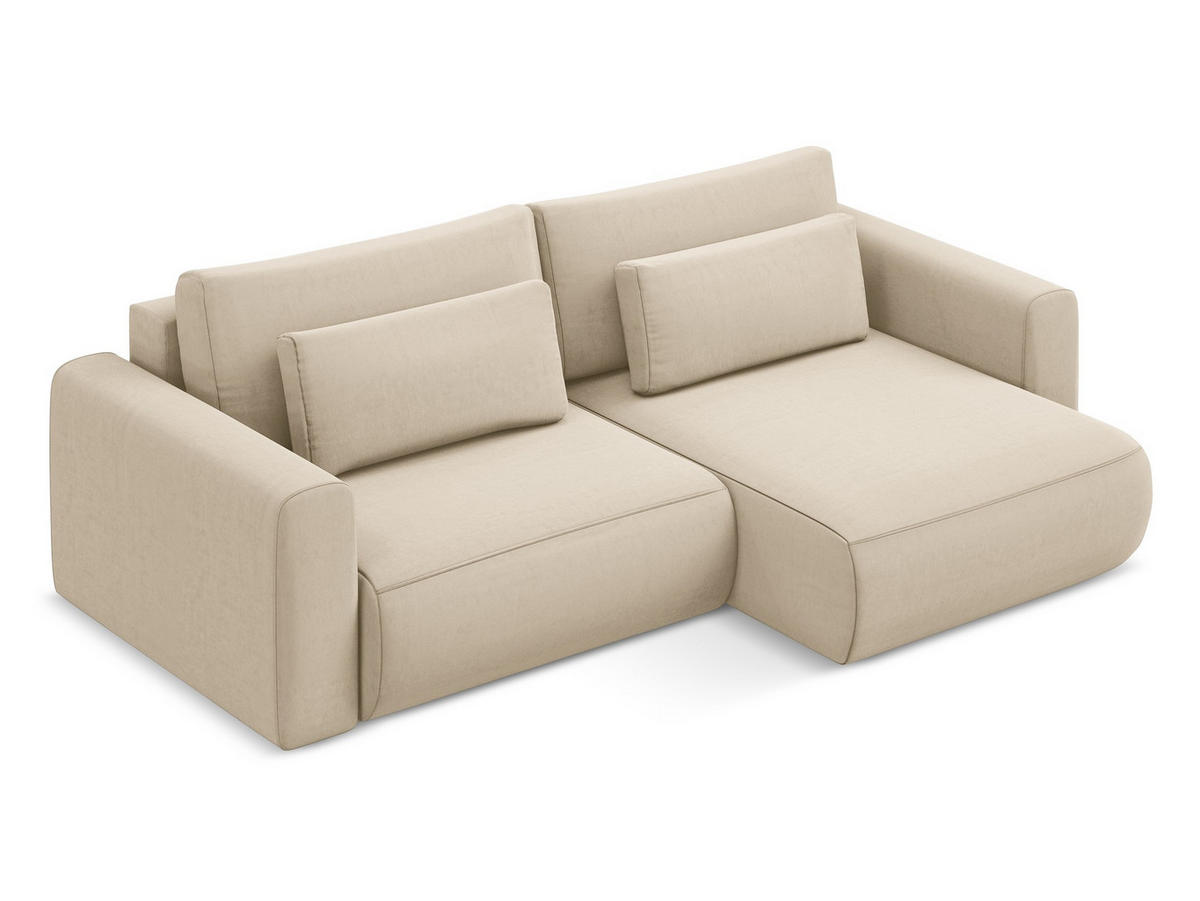 ECKSOFA mit Schlaffunktion Samt Stoff Beige - Beige/Creme, Kunststoff/Textil (240/149cm) - Makamii