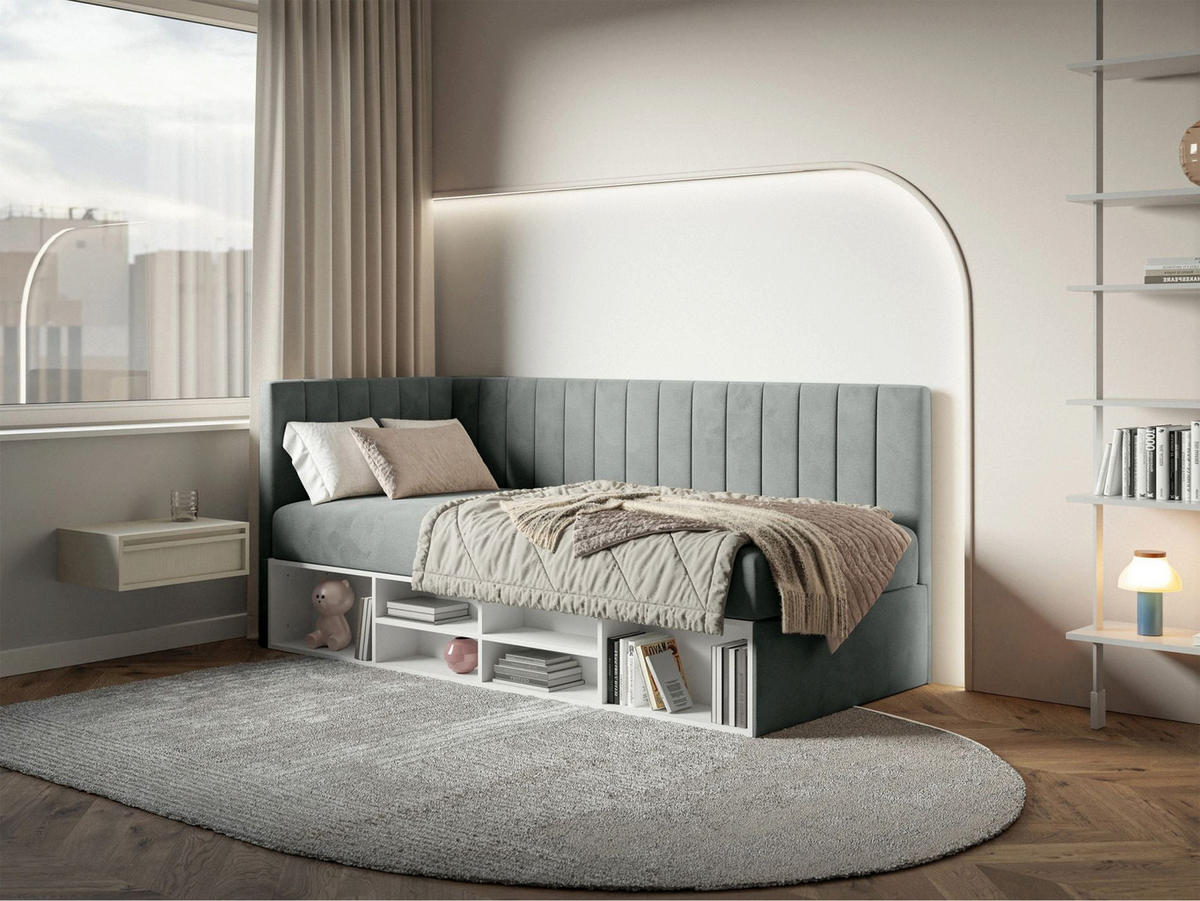 JUGENDBETT Ventrio Grau Easy-Clean-Samtbezug 90x200 cm - Grau, Holz/Textil (90/200cm) - Selsey