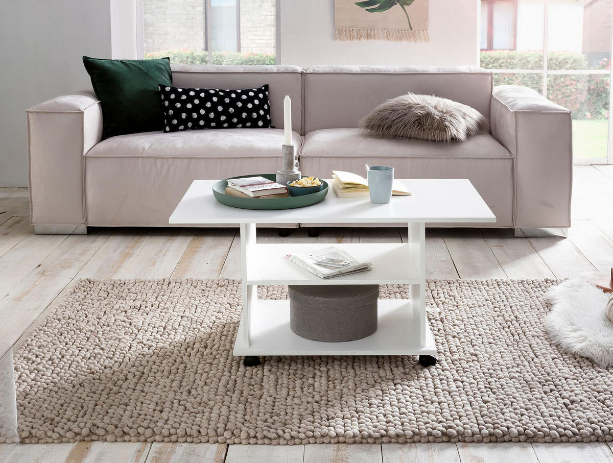 COUCHTISCH mit zwei Ablageflächen, Rollen und Melaminharzbeschichtung, Weiß 95x54x51 cm - Schwarz/Weiß, Holz (54/95/51cm) - KADIMA DESIGN