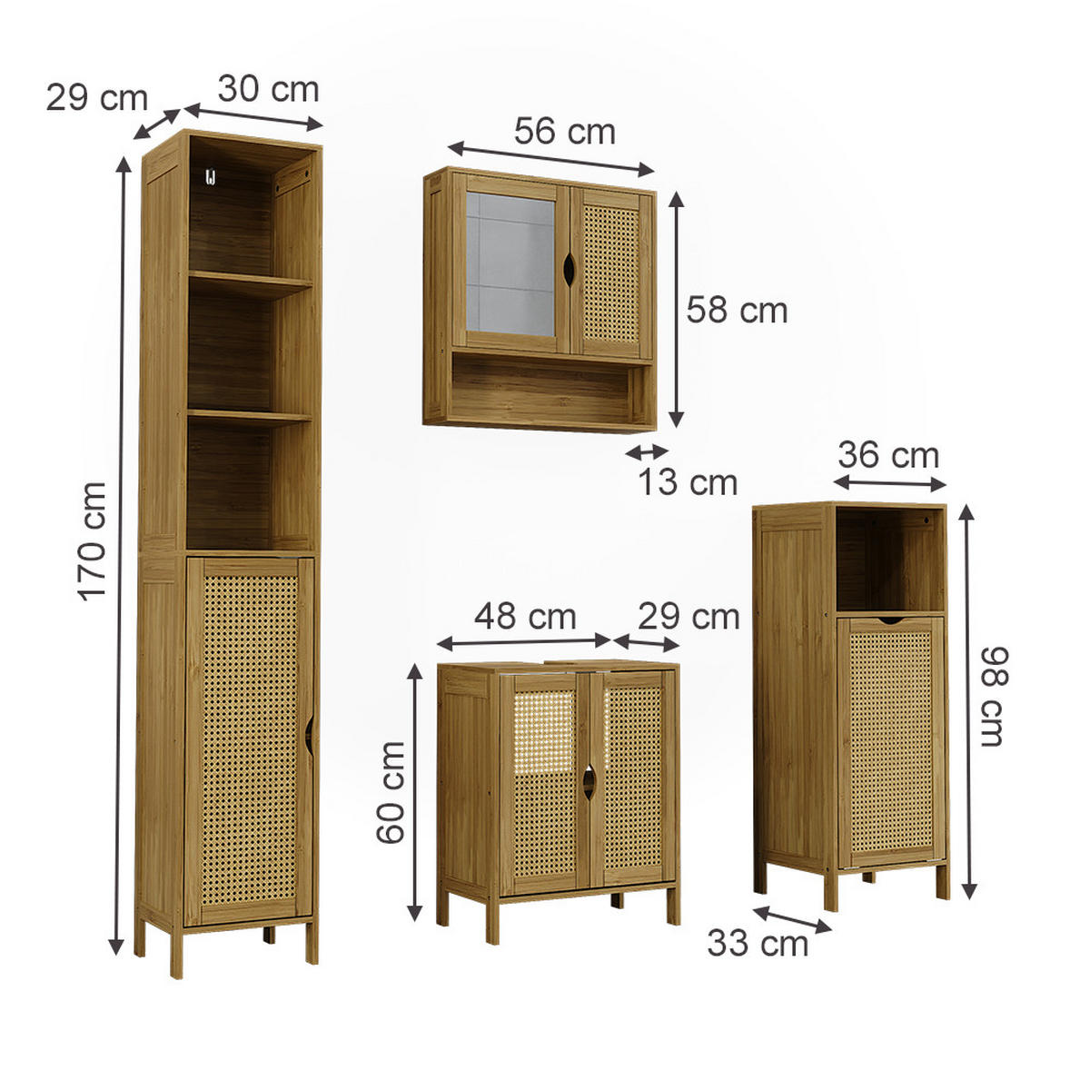 SADA KOUPELNOVÉHO NÁBYTKU Liora Bambus - zelená barva, kompozitní dřevo (48/60/29cm) - Vicco