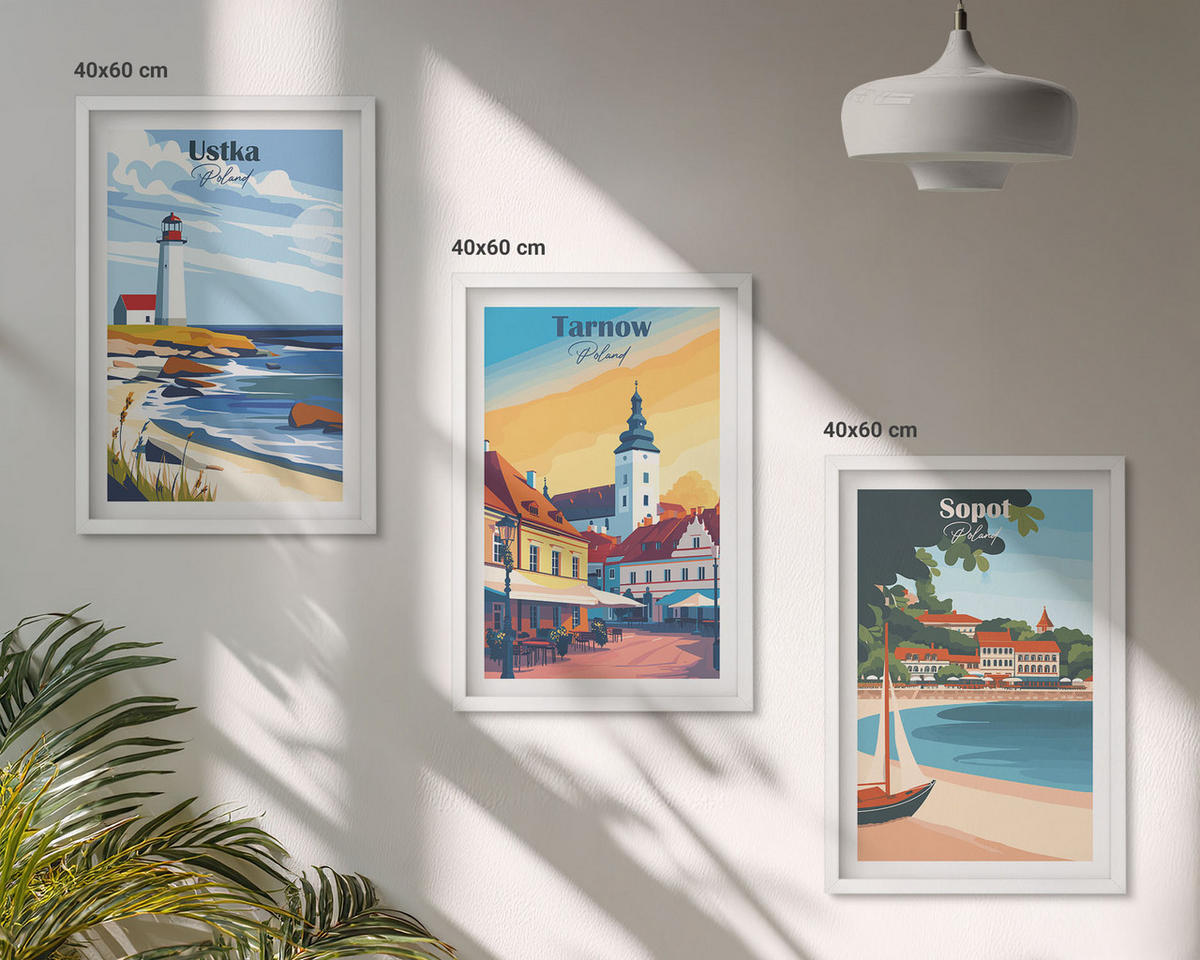 BILDER SET 3er Set - 40x60 cm Weißer Rahmen - Stadtansichten Ustka Tarnów Sopot - Weiß, Kunststoff (40/60cm) - TULUP
