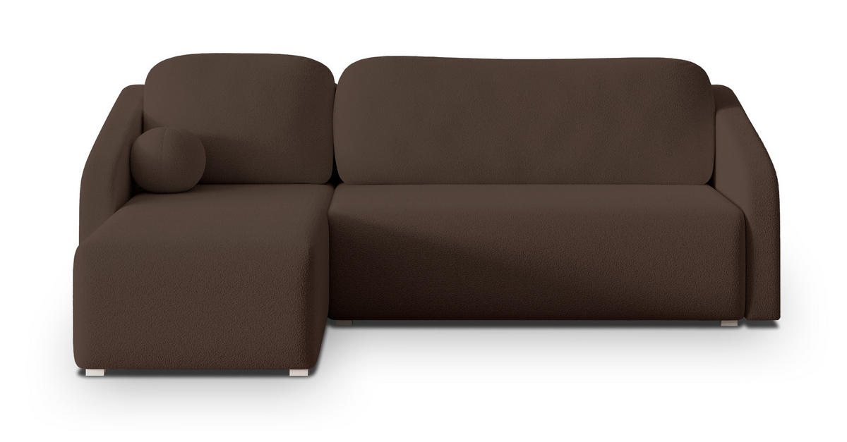 ECKSOFA MARELLO Braun Boucle-Stoff mit Schlaffunktion - Braun, Holz (220/143cm) - MASSENO