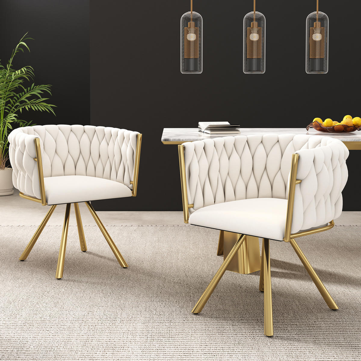 ESSZIMMERSTUHL drehbar 2er-Set Samt Beige Gold - Beige, Metall (54/72/59cm) - Meubliv