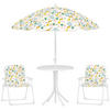 4 tlg. Kindersitzgruppe Garten mit Gartentisch 2 Klappstühle Sonnenschirm - Weiß, Metall - AIYAPLAY