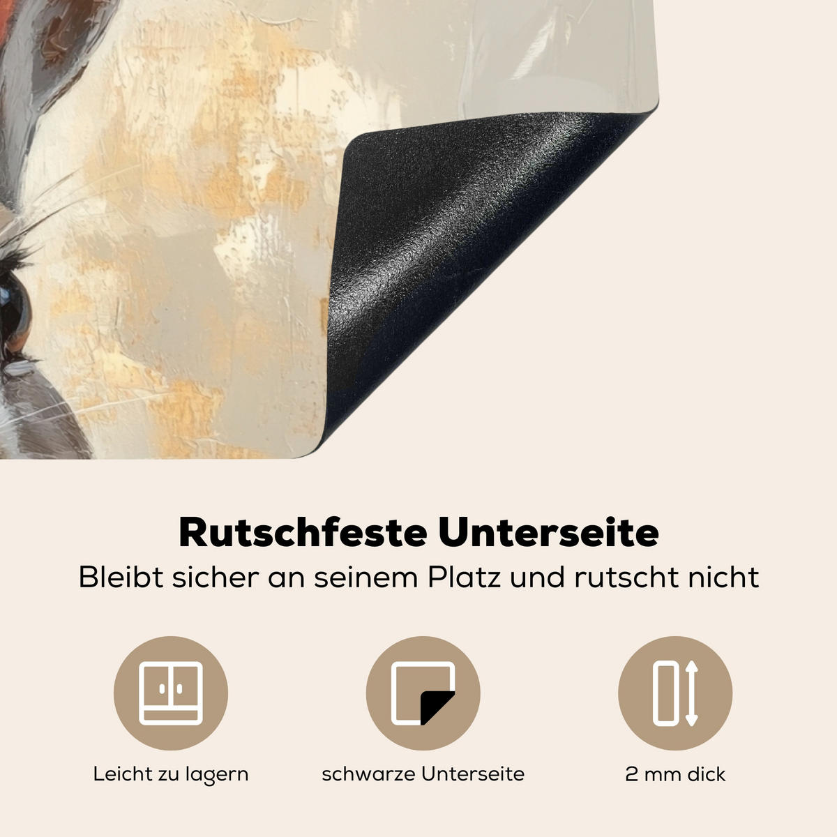 HERDABDECKPLATTE Hase - Ohren - Braun Ceranfeldabdeckung 76x51.5 cm - Beige, Kunststoff (76/51.5/0.2cm) - MuchoWow