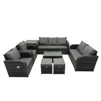GARTENMÖBELSET mit Couchtisch Polyrattan 9-Sitzer - Dunkelgrau/Grau, Glas/Kunststoff - Fimous