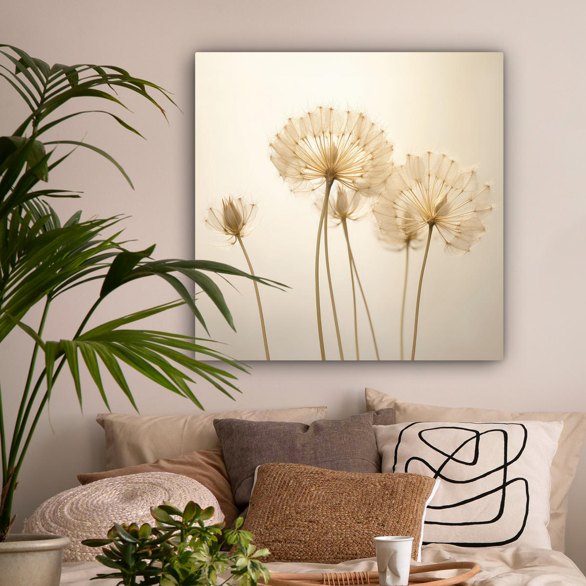 LEINWANDBILD Sonnenlicht - Löwenzahn - Botanisch - Blumen Deko Groß 90x90 cm - Creme, Textil (90/90cm) - MuchoWow