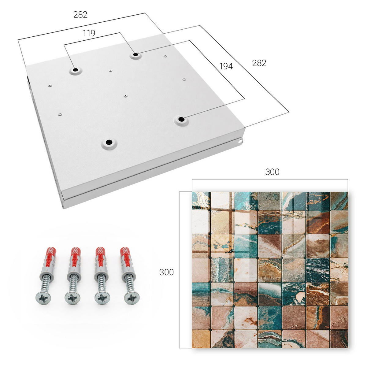 SCHLÜSSELBOX Weiß 30x30 cm – Türöffnung nach rechts - Tonales Mosaik - Braun, Metall (30/30/5cm) - TULUP