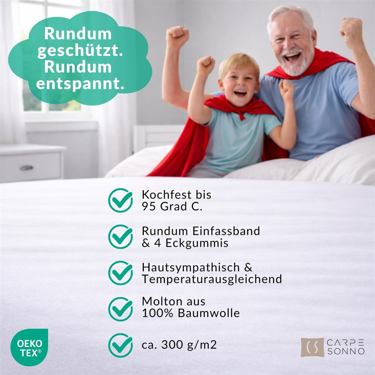 MOLTON-MATRATZENSCHONER 140x220 aus 100% Baumwolle - Atmungsaktive Matratzenschutz Auflage feuchtigkeitsabsorbierend - Matratzenauflage 140 x 220 cm - Naturfarben, Textil - Carpe Sonno