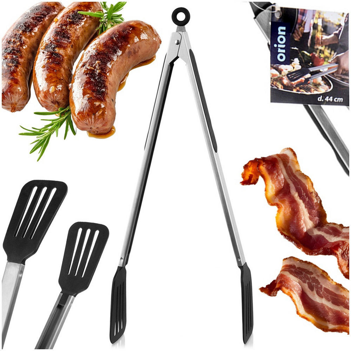 GRILLZANGE Edelstahl mit Verriegelung 44 cm Silberfarben - Silberfarben, Metall (44cm) - Orion 