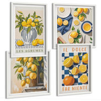 BILDER SET 4er Set - 50x50 cm & 40x60 cm Weißer Rahmen - Retro gelbe Zitrusfrüchte - Weiß, Kunststoff (50/50cm) - TULUP