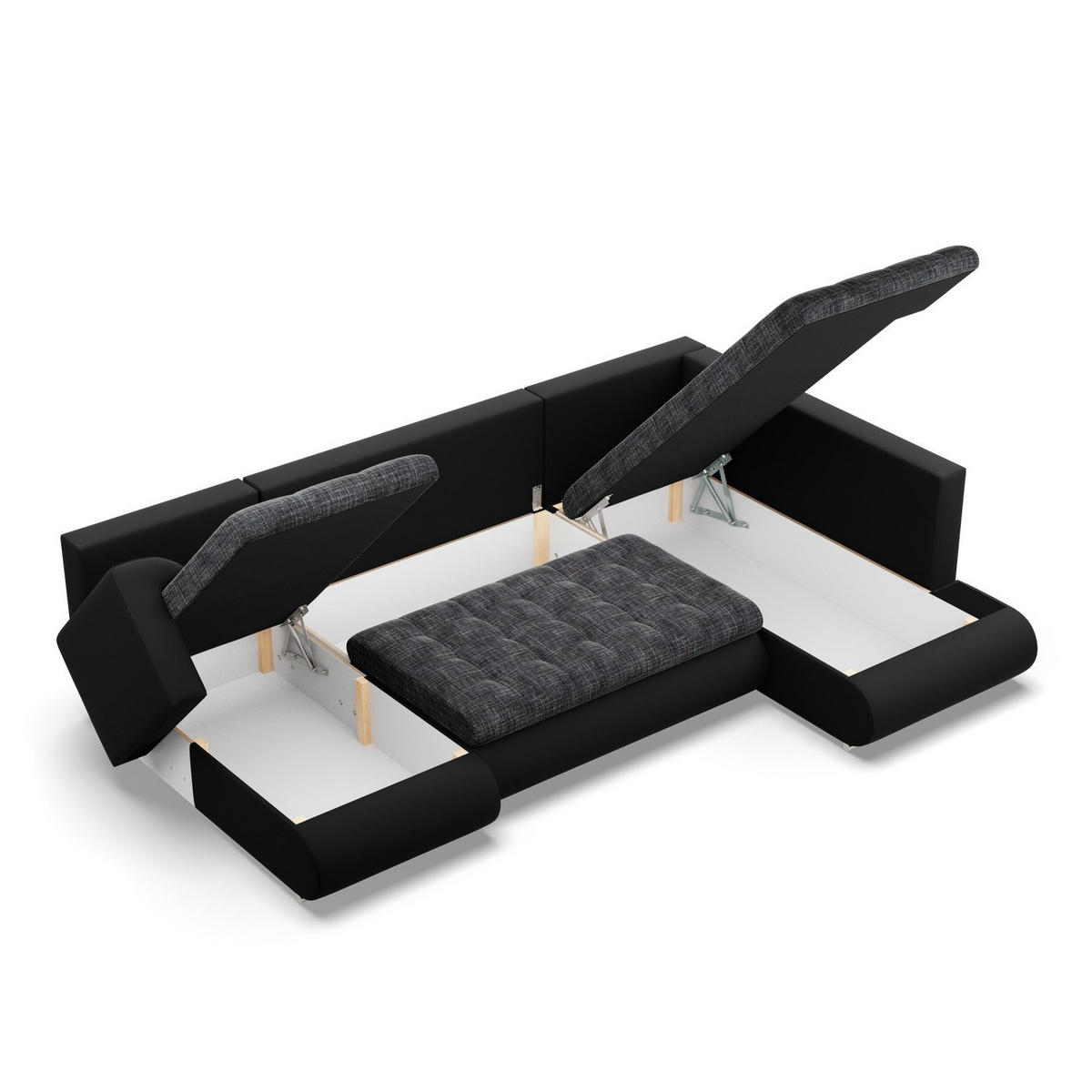 U-SOFA MIT SCHLAFFUNKTION FORESTA, Schwarz + Schwarz - Schwarz, Textil (300/89/200cm)
