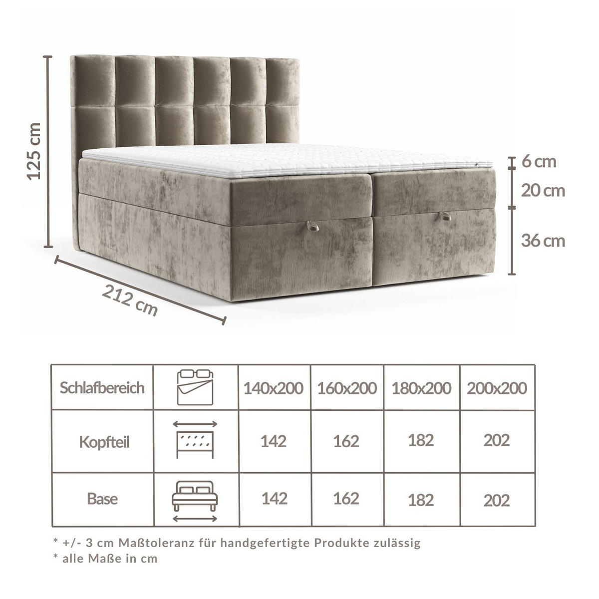 BOXBETT Essence Beige 200/200 cm - Beige/Schwarz, Holz/Holzwerkstoff (200/200cm) - Maison de Reve