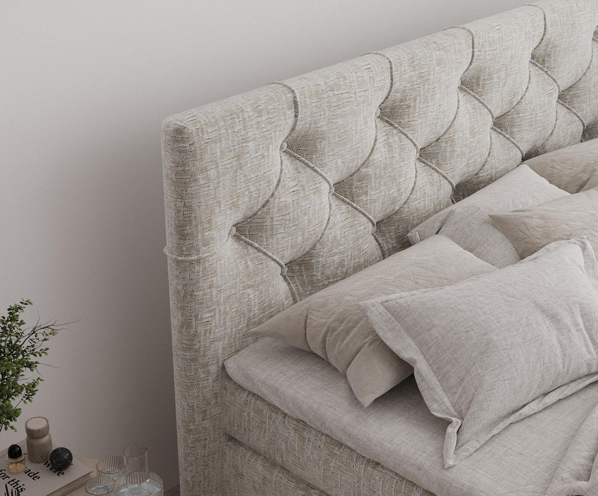 BOXSPRINGBETT Hugo Beige 180/200 cm - Beige/Schwarz, Holz/Holzwerkstoff (180/200cm) - Maison de Reve