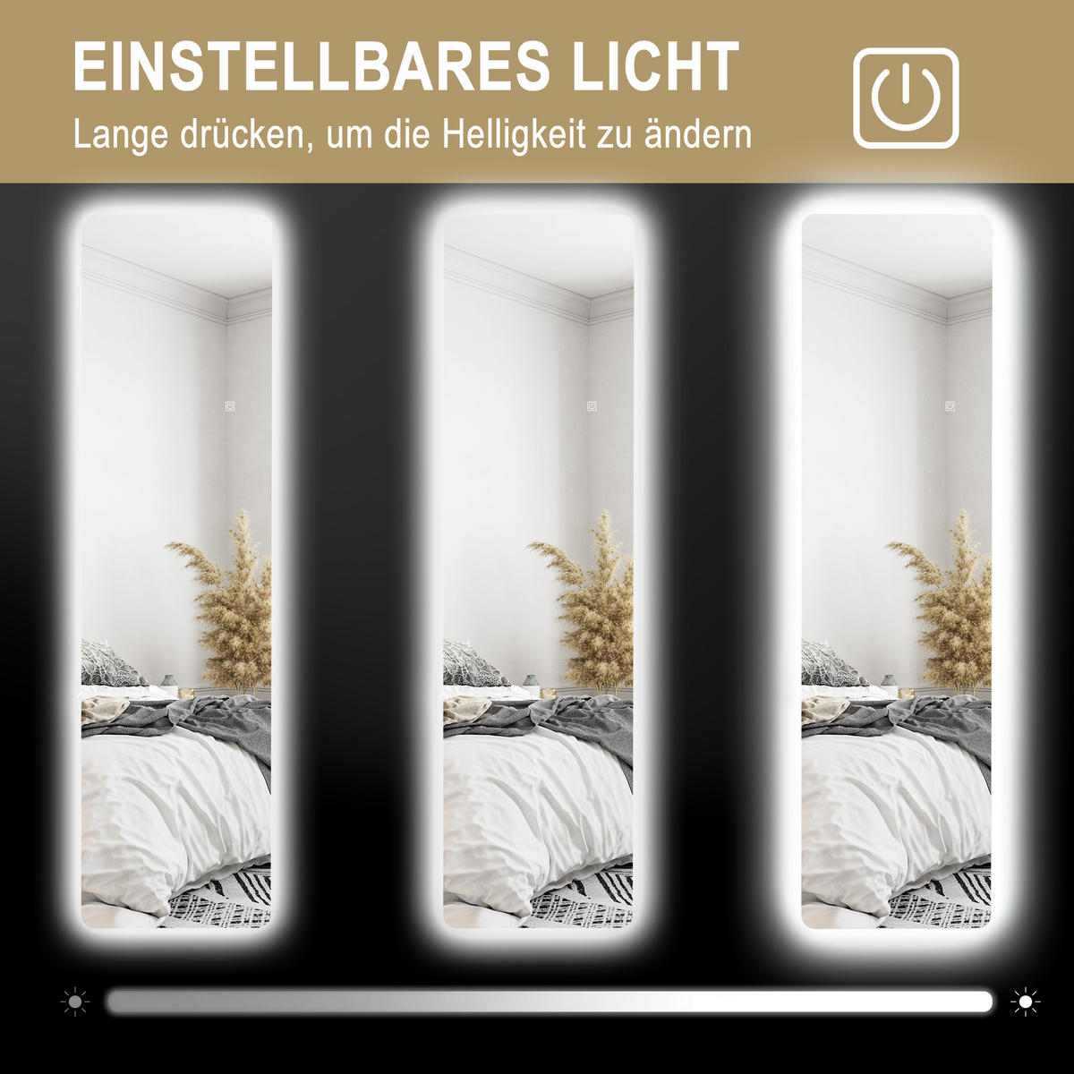 GANZKÖRPERSPIEGEL, 150 x 40 cm Standspiegel mit LED-Beleuchtung, Transparent - Transparent, Metall (3/150/40cm) - HOMCOM