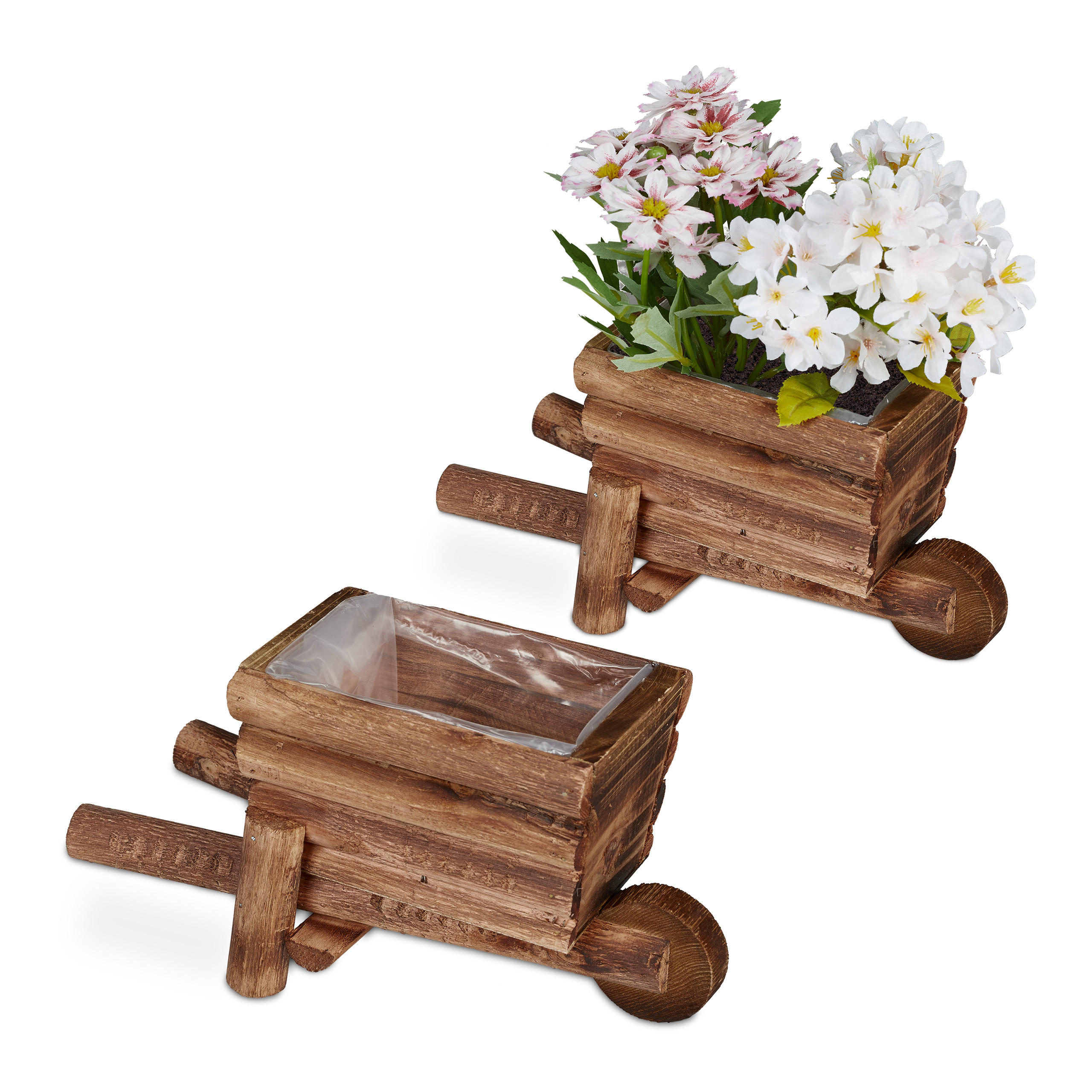 2XPFLANZSCHUBKARRE - Hellbraun, Holz/Kunststoff (26/12.5/12cm) - Relaxdays
