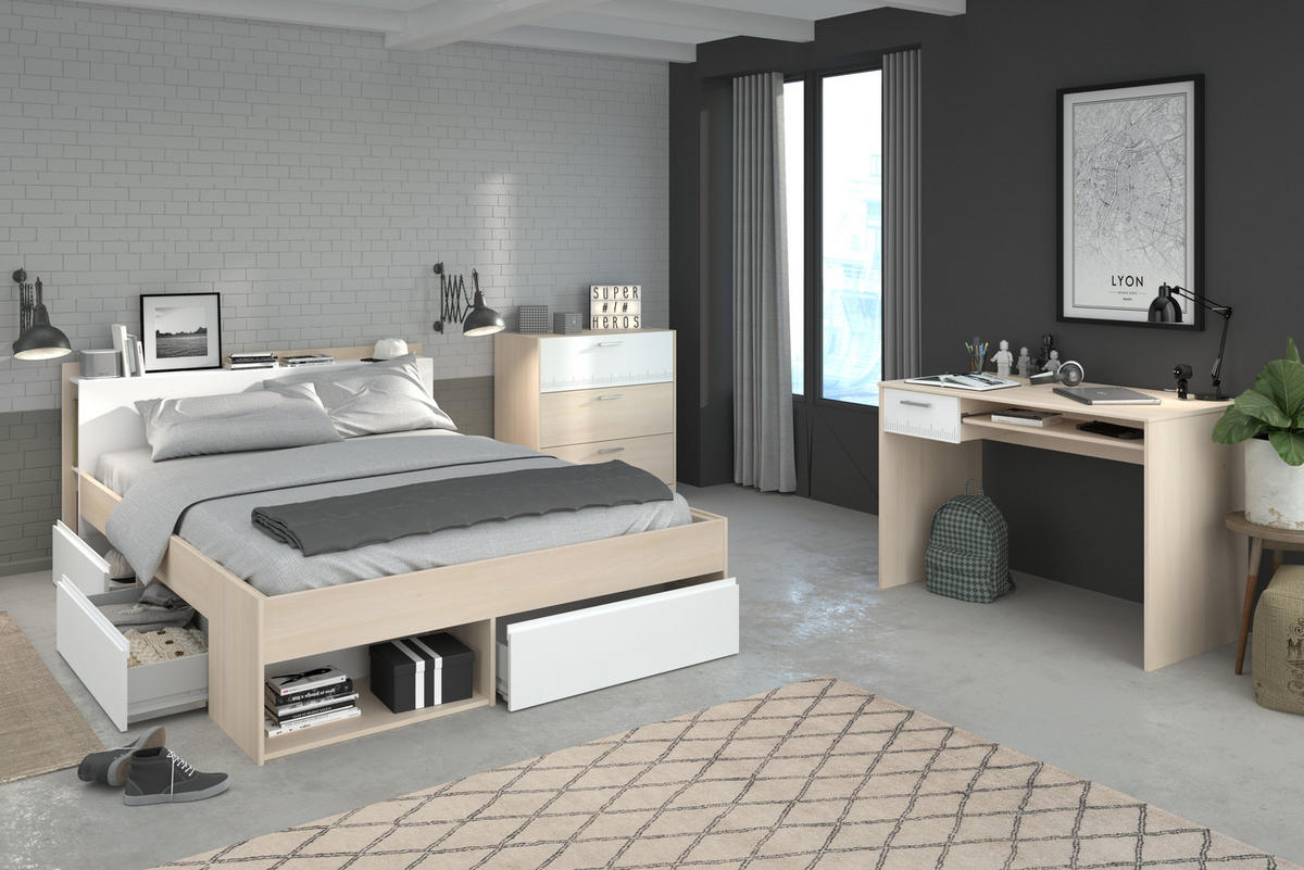 JUGENDZIMMER Most 59 in Akazie und Weiß 3teilig von Parisot Kinderzimmer Komplett Set - Braun, Holzwerkstoff (120/200/80cm)