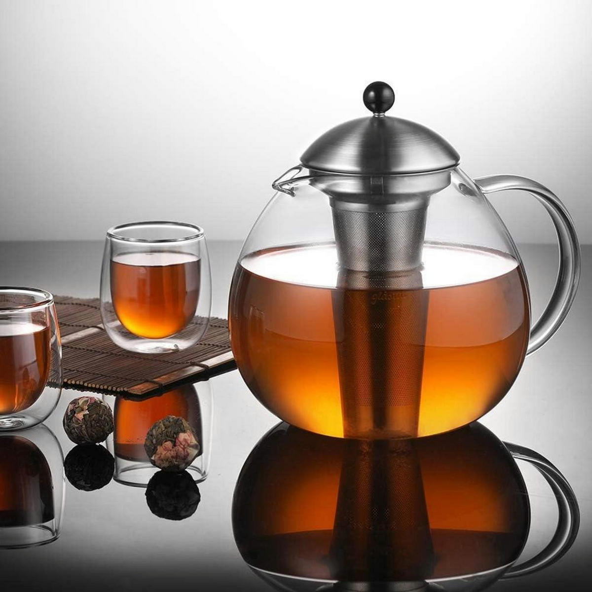 TEEKANNE 2000ml mit Edelstahlsieb Borosilikatglas hitzebeständig - Transparent, Glas (19.1/18.5cm)