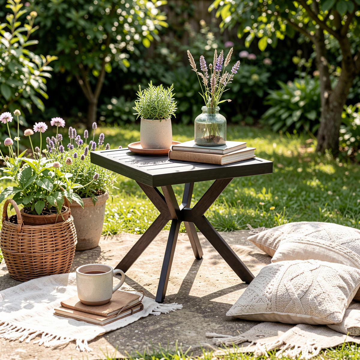 GARTEN-BEISTELLTISCH 45 cm Dunkelgrau Aluminium Quadratischer Outdoor Endtisch für Balkon & Terrasse - Dunkelgrau, Metall (45/45/47cm) - Urban Meuble