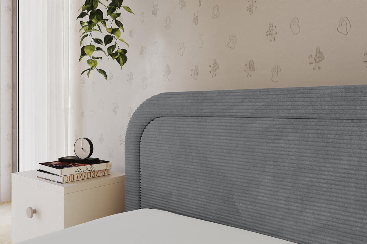 EINZELLBETT Jugendbett mit Bettkasten, Rechts - JOVY 100x200 Dunkelgrau - Schieferfarben, Holzwerkstoff/Textil (100/200cm) - ALTDECOR