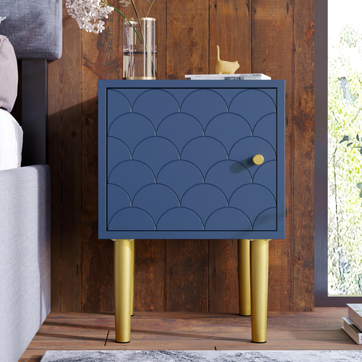 NACHTTISCH 35/51/35 cm Marineblau aus Holz 2er Set - Dunkelblau, Holz (35/51/35cm) - OKMYHOME